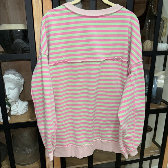 Free People henley sweatshirt terry raglan inside out pullover stripes mint top - Picture 4 of 7